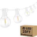 Bosceos Outdoor G40 LED Globe String Lights 25FT Dimmable Shatterproof Waterproof Patio Lights with 12+2 Bulbs Connectable Commercial Hanging Light for Patio Balcony Backyard Party (White Wire)