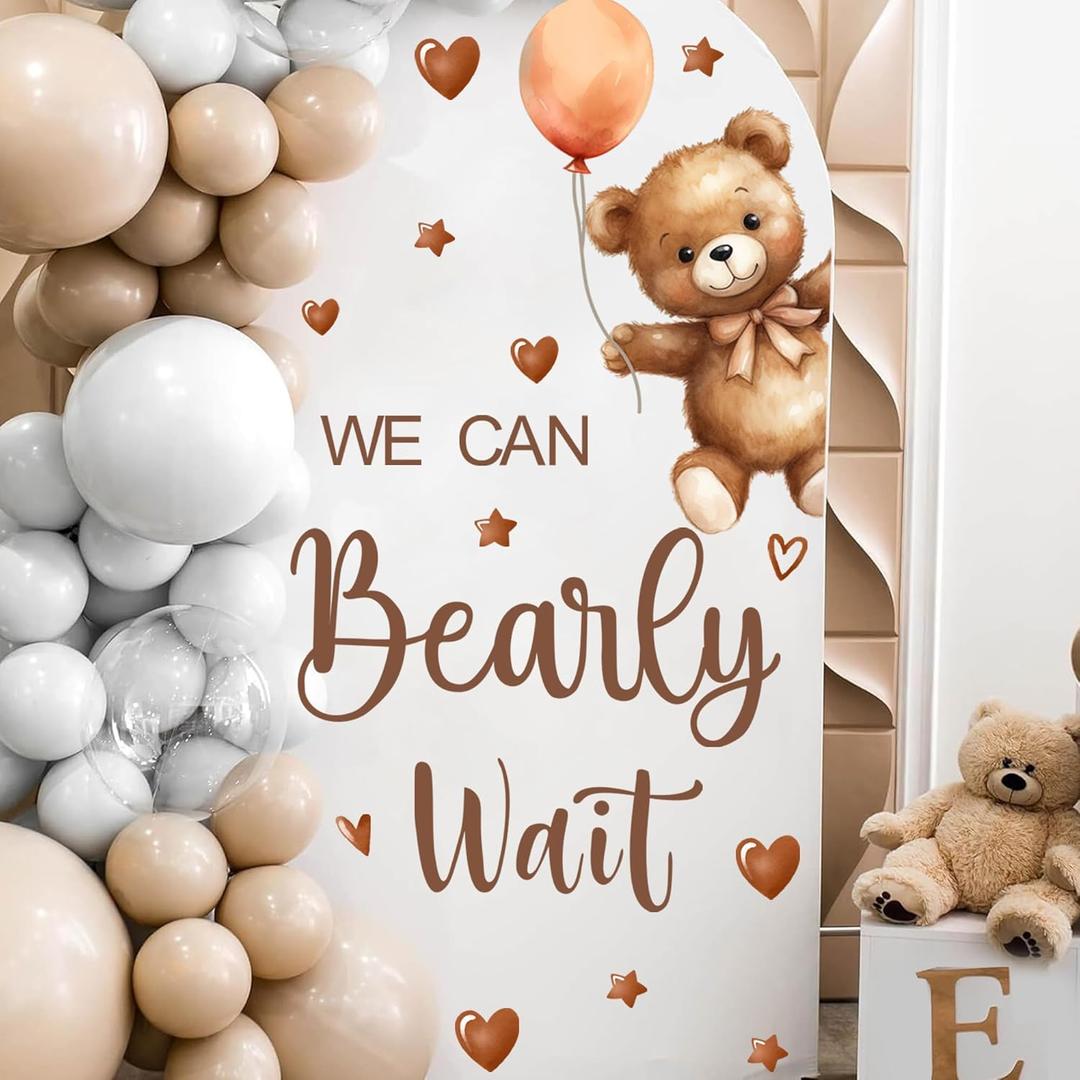 Baby Shower Sign Decorations Decal We Can Bearly Wait Sign for Backdrop Gender Reveal Party Decoration for Balloon Arch Boy or Girl Sticker Baby Bear Welcome Signs for Pregnancy Party Photo Background, Red Brown