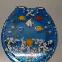 Angol Shiold Round Ocean Resin Toilet Seat Slow Close Quick Release Metal Zinc Alloy Hinge Easy to Install also Easy to Clean, Decorative Acrylic Seats (17 Inch, Blue Ocean, Upgraded hinge)