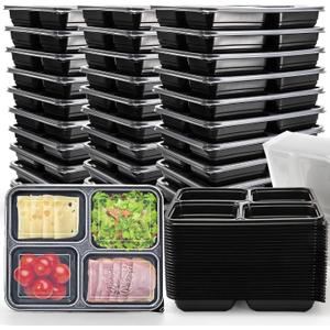 Noamus 50 Pack Meal Prep Containers, 34oz Leak-Proof Food Storage Box with Lid, Microwavable BPA Free Bento Lunch Plate, Stackable&Disposable Plastic To Go Takeout Pan for Freezer Safe, 4 Compartment