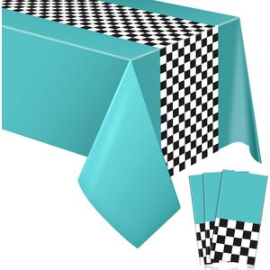 Irenare Car Birthday Party Supplies Racing Decorations 50s Party Tablecloth Racetrack Table Runner Table Covers for Kids Boy Car Theme Birthday Decor, 54 x 108 Inch(Cyan,3 Sheets)