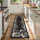 Anidaroel 2x6 Washable Kitchen Runner Rug, Butterfly Rug Runners for Hallways Non Slip Ultra-Thin Rug, Low-Pile Stain Resistant Boho Floral Runner for Bedroom Bathroom Laundry, Black