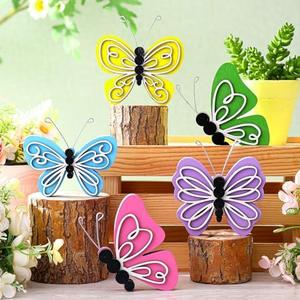 Wenqik 5 Pcs Spring Butterfly Table Decoration for Home Wooden Butterfly Centerpiece Spring Colorful Tiered Tray Decor Nature Lovers Gift for Home Kitchen Shelf Office Holiday Decor(Reversible)