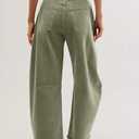 Allimy Womens High Waisted Barrel Horseshoe Baggy Jeans Trendy 2026 with Raw Hem Non Stretch (Green) 10