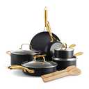 GreenPan 12 Piece Nonstick Swift Cookware Set, Ceramic PFAS-Free Pots & Pans with Lids, Dishwasher & Oven/Broiler Safe to 600F, Kitchen Cooking Set, Sauce, Saute, Stock, Frying Pans, Black/Gold