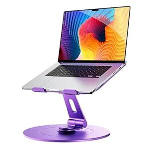 Laptop Stand for Desk with 360 Rotating Base, Ergonomic Protable Laptop Riser for Collaborative Work, Aluinum Computer Notebook Stand Holder for MacBook Air Pro, Dell, XPS, HP up to 17 Inches, Purple