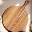 ZeQi Round Acacia Wood Cutting Board with Handle 16.5''x12'' /Charcuterie Board/Pizza Board/Serving Board for Cheese, Bread, Vegetables & Fruits (Round)