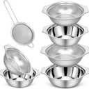 7Pcs Stainless Steel Colander Set, Rice Strainer with Mixing Bowl, 3/4/5QT Large Capacity Microporous Colander with Handle, Mesh Strainer for Washing and Draining Vegetables, Fruit, Dishwasher Safe