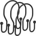 2 x 12 Pack Double Shower Curtain Hooks Rings, TENOVEL Double Sided Shower Curtain Hooks Rust Proof for Shower Curtain, Stainless Steel Bathroom Shower Hangers Rings for Shower Rods, Matte Black