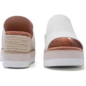 Platform Sandals Raffia Wedge Mules for Women Round Open Toe Slip On Sandals Espadrilles Womens Slides Shoes for Vacation Summer Beach (White, 7)