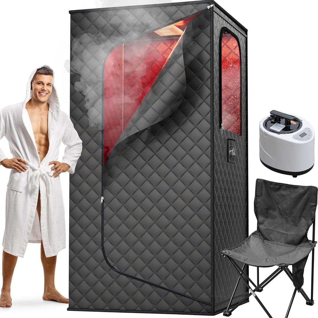 Portable Sauna with Red Light - Steam Sauna for Home, Folding Chair, Remote Control, 3.2 x 3.2 x 6.0, Black