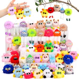 Fuzzy Monster Keychains Bulk Cute Plush Keychain Party Favor for Birthday Prizes Elementary Gifts Goodie Bags Stuffers Carnival Items Keyring for Backpack