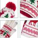 hoyuwak Knitted Hat Scarf Glove Set for Women, Pom Pom Beanie Warm Gloves Winter Scarf Winter Set for Christmas Cold Weather, White, Red