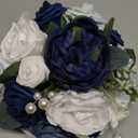 Ling's moment Dsuty Blue Bridal Bouquet for Bride, Navy Blue Wedding Bouquets for Bride Maid of Honor Bridesmaid, 9 Inch Silk Round Artificial Wedding Flowers Bouquets, Small Bridesmaid Bouquet