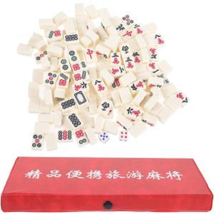 Abaodam Mini Mahjong Set Portable Travel Mahjong Game with 144 Tiles 2 Spare Tiles 2 Dice 4 Racks and Storage Box for Family Parties and Outdoor Entertainment