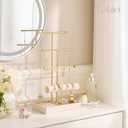 Lolalet Jewelry Holder Tree with Velvet Tray, 4 Tiers Necklace Display Stand Rack with Ring Slots Organizer for Earrings Bracelets Bangles Ring, Valentine's Day Gift -Beige