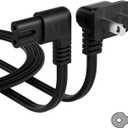 Angled 2-Slot Non-Polarized Angle Power Cord 25 FT, 90 Degree L-Shaped TV Power Cord, IEC320 C7 to NEMA 1-15P, 2 Prong Replacement Cable, Figure 8, Black