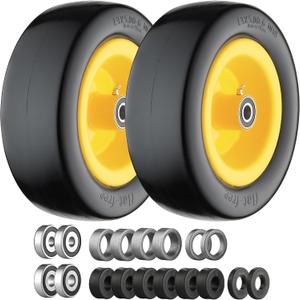 13x5.00-6 Flat Free Tire and Wheel Zero Turn Mower Front Tires with 3/4", 5/8" and 1/2" Bearings, 4.2"-7.3" Centered Hub, Compatible with Lawn Mower Garden Tractor by Cubesprings - 2Pack