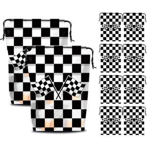 50 Pack Checkered Racing Gift Bags Race Car Party Favors Bag Black and White Drawstring Party Favor Bags Translucent frosted Goodie Bags Gift Packaging Storage for Race Car Themed Birthday Party 7.08 x 9.84 Inch