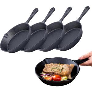 Bruntmor Cast Iron Frying Pan Set of 4-6x4 Inch Black Pre-Seasoned Skillets with Heat-Resistant Silicone - Mini Cast Iron Skillet Set for Stovetop, Oven, and Grill