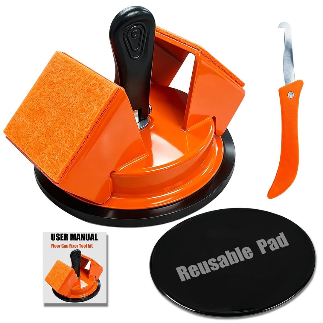 Floor Gap Fixer Tool Kit with Reusable Nano-Adhesive Pad,Heavy-Duty 45Striking Surface Laminate Floor Repair Tools with Enhanced Suction Cup for Fixer Wood/Vinyl Plank Flooring (Orange)
