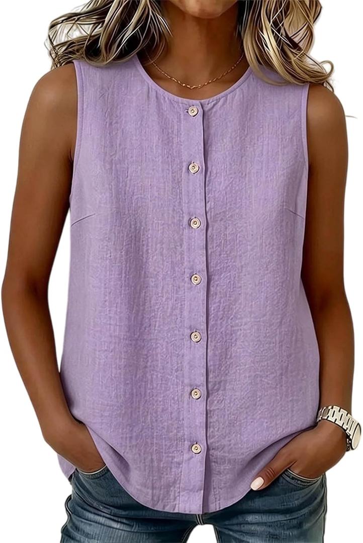 AKEWEI Linen Crop Tank Tops for Women 2026 Summer Spring Tops Y2k Petite Cropped Sleeveless Shirts Trendy Fashion Cute Vest Top（Purple, L） (Purple, L)