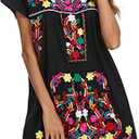 YZXDORWJ Women Mexican Embroidered Dress Short Sleeve, Small