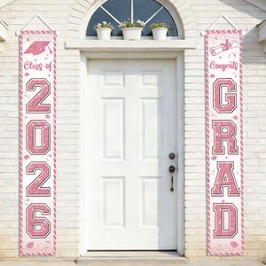 3 x Graduation Decorations 2026 - Pink Graduation Door Banner Congrats Grad Class of 2026 graduation Banner for 2026 Graduation Party Decorations