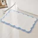Luxury Microfiber Bathroom Rugs, White Bath Rug with Blue Scalloped Piping Cute Aesthetic Preppy Bath Mat for Bathroom, Tub, Floor Carpet, Sink, Shower, Anti Slip, Absorbent, 32x20 (1'8" x 2'8" (Rectangular))