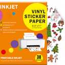 30 Sheets Premium Printable Vinyl Sticker Paper Clear - 8.5x11" for Inkjet Printers, Waterproof Tear Resistant, Dries Quickly, Vivid Colors, Easy to Cut for Cutting Machines, DIY Self-Adhesive Labels