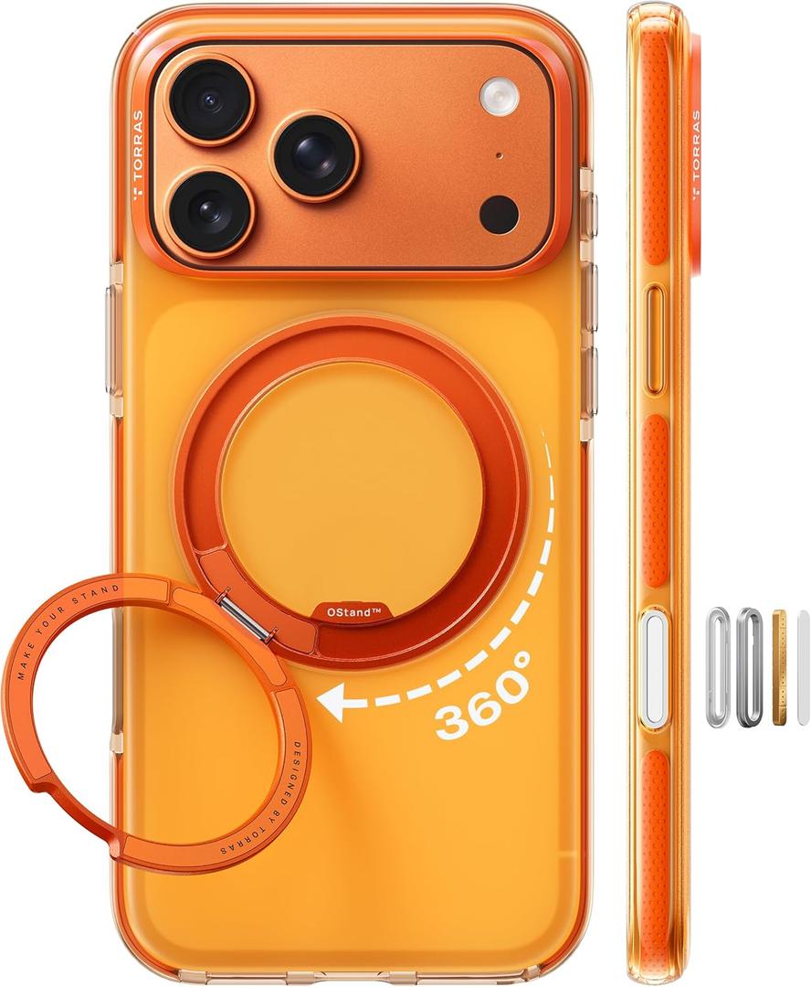 TORRAS O3 Hue for iPhone 17 Pro Max Case,4X Military-Grade Air Drop Protection with Shockproof Airbag Bumper,360 Magnetic Stand Compatible with MagSafe Phone Case,Colorblock Aesthetic,Golden Citrus