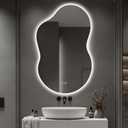 Asymmetrical Lighted Mirror for Bathroom,Modern LED Vanity Mirror with Backlit,Fog-Free,Tri-Color Dimmable Lighting with Memory Function,Hardwire Ready [Horizontal/Vertical] 48" H x 30" W