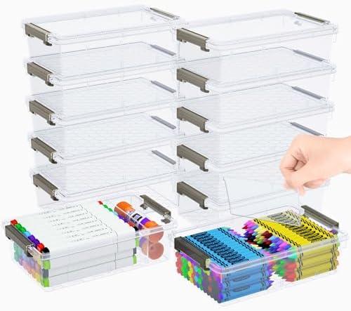 GEOPHIA 8 Pack Extra Large Pencil Box with Removable Divider, Thickened Pencil Case Bulk, Clear Crayon Marker Organizer Stackable Plastic Small Storage Containers for Pen Craft School Supplies (Grey)