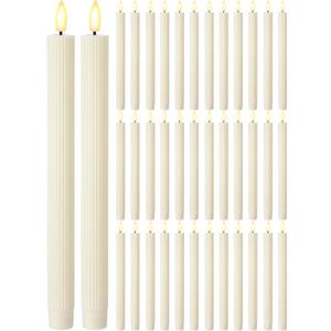 Treela 36 Pieces Flameless Taper Candles 11 Inch Flickering Faux LED Battery Operated Electric Fake Candles for Christmas Halloween Birthday Wedding Party (Ivory White,Vertical Stripes)