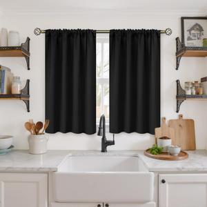 Blackout Curtains, Black, Size 43*40 inch, 2 pcs