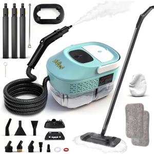 Steam Mop, 19 in 1 Detachable Steam Cleaner, 54OZ Tank, 10S Heat-up, Pressurized Deep Cleaning Steamer, 3-Level Temp & 221F for Floors, Carpets, Tiles, BBQ grill, Car, Window (MINT GREEN)