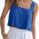 Allimy Women's Summer Thick Shoulder Straps Crop Tops Square Neckline Tank Tops (Blue)