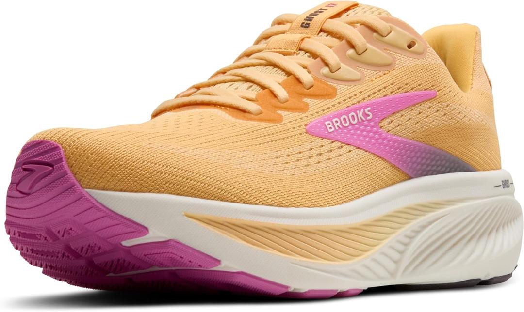 Brooks Womens Ghost 17 Neutral Running Shoe (10, Apricot/Grey/Pink)