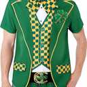 LINOCOUTON Men's St Patrick's Day Shamrock Printed Button Down Shirt (Green, L)
