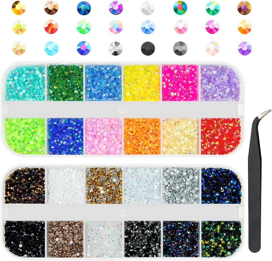 qiipii 24 Color 2mm Small Jelly Resin Rhinestones for Bedazzling Crafting SS6 Tiny Flatback Stones Colorful AB Gems Diamonds Charms for Nails Eyes Face Makeup Tumblers Bottles DIY Crafts Clothes Shoes