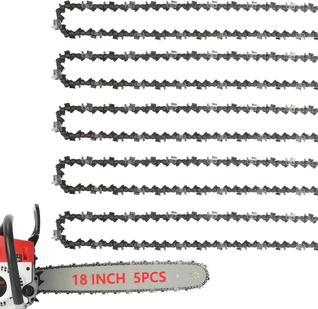 5Pack 18 Inch Chainsaw Chain 3/8" LP Pitch .050" Gauge 62 Drive Links Fits Poulan Pro 051338, EGO AC1800, Greenworks, Echo, Kobalt, Remington, Craftsman, McCulloch and More