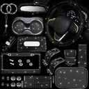 25PCS Bling Car Parts Set, Car Parts Set Female Plug Universal 15 Inch, Shiny License Plate Frame, Center Console Cover and Rearview Mirror Set and Other Car Accessories, (Black)
