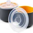 Ceramic Soup Bowls with Vented Lid, 32 Ounce Soup Mug with Handle, 2packs 5 inch Jumbo Soup Cups, Wide Large Cereal Bowl for Oatmeal, Gumbo Salad, Microwave Oven Safe (Grey) (Gray)