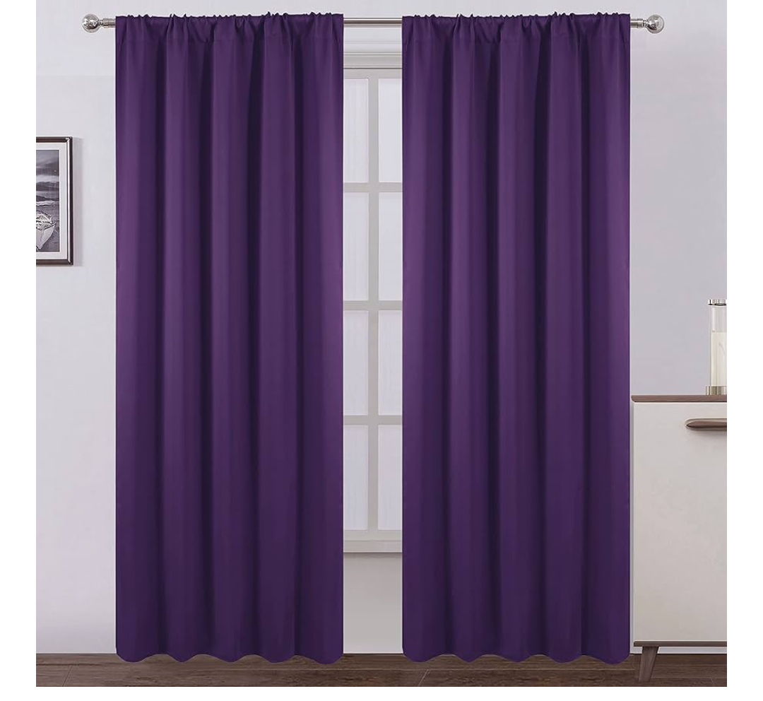 LEMOMO Purple Blackout Curtains/52 x 108 Inch/Set of 2 Panels Rod Pocket Room Darkening Curtains for Bedroom
