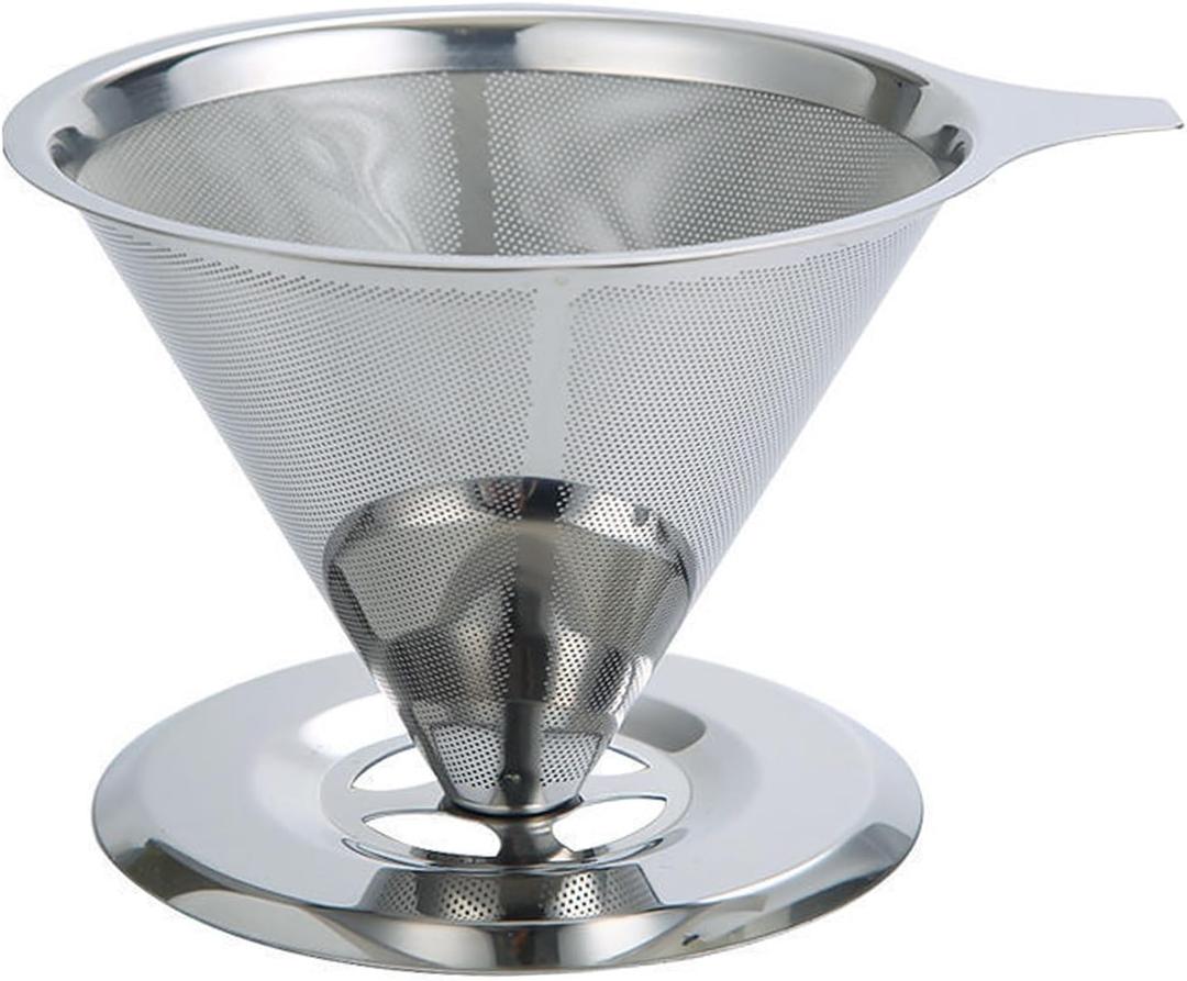 Pour Over Coffee Dripper, Stainless Steel Coffee Filter, Fine Mesh Double Layer Design of Manual Reusable Cone Coffee Filters, Paperless Pour Over Coffee Maker (Double mesh 1-4 cups silver)