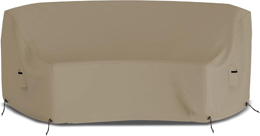 Covers & All Curved Outdoor Couch Cover, 12 Oz PVC Tear & UV Proof, Waterproof Outdoor Patio Furniture Set Cover with Air Pockets & Drawstrings (90"L x 34"W x 32"H x 46"FL, Beige)