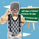 Kids 100 Days School Old Man Costumes Halloween Costume Dress up Outfit Accessories (8-10Year, Black)