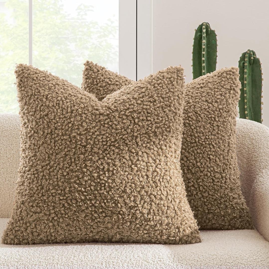 MIULEE Pack of 2 Throw Pillow Covers 24x24 Inch Neutral Khaki Faux Fur Decorative Sherpa Pillow Covers Fuzzy Accent Soft Sheepskin Fleece Cushion Cases for Boho Home Decor Couch Living Room Bed, Khaki  MIULEE Pack of 2 Throw Pillow Covers 24x24 Inch Neutral Khaki Faux Fur Decorative Sherpa Pillow Covers Fuzzy Accent Soft Sheepskin Fleece Cushion Cases for Boho Home Decor Couch Living Room Bed, Khaki