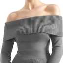 SUUKSESS Women Off Shoulder Sweaters Long Sleeve Ribbed Knit Going Out Fall Tops Blouse (Small, Hemp Gray)