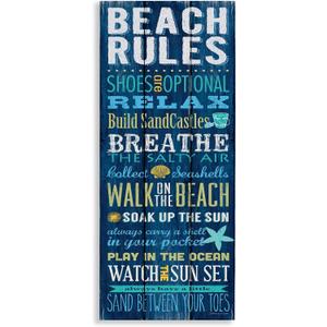 Stupell Industries Beach Rules Relax Breathe Blue Planked Look Canvas Wall Art, 10 x 24, Multi-Color